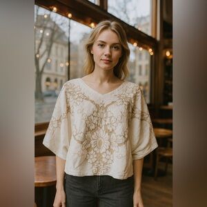 Upcycled Vintage Linen Table Cloth Boho Top